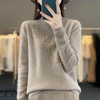 Autumn and Winter spring Women's Drilling Half High Neck Knitted Bottom Shirt Women Sweater Inner Sweater L kupranugaris