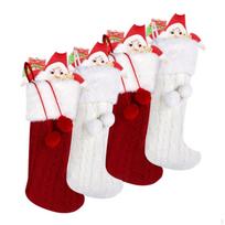 4 Pieces Xmas Hanging Sacks,Xmas Sock Gift Holder ,Red White Stocking Bags for