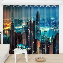2 Panel Hong Kong City Beautiful Night View Semi Blackout Curtain Custom Bedroom Living Room Studio Window Blinds Curtain 2x60Wx50H(CM)&Rod Pocket