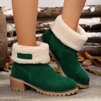 Women's Plus Size Snow Boots Casual Middle Tube Thick Heel Fleece Fur Cotton Boot Shoes 35-43 35 žalia