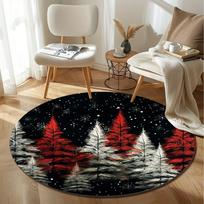 1Pcs Christmas tree Pattern Round Area Rug Indoor Non-Slip Washable Fiber Carpet Soft Comfortable Mat For Bedroom Living Room 60X60cm
