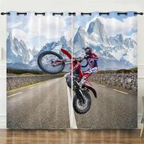 3D Vėsus Motociklas Kalnų Purvo Dviratis Užuolaida 2 Paneliai Motociklų Entuziasto Kambarys Miegamasis Svetainė Užuolaida 100W130H(CM)40x51in&Grommet Top white