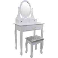 Coiffeuse en bois blanc - avec miroir et tabouret assorti - 3 tiroirs balta
