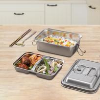 Lunch Box Divided Meal Easy to Clean Reusable Cookware Food Storage with Lid for Household gray