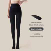 Extra Long Velvet-Finish Tall Women's Black & Nude Leggings, Spring-Fall-Winter Wear 230g Small/with legs [145-158 cm] juoda
