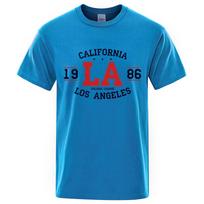 California 1986 Los Angeles Man Women T-Shirts Hip Hop Loose Shirt USA City Street Tops Breathable Cotton Oversized Clothing S šviesiai mėlyna spalva
