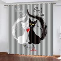 Cartoon Love Kitty 3D Adorable Curtains Suitable for Children's Room Living Room Bedroom Kitchen Balcony Decoration 2 pcs 50W130H(CM)X2PCS&Hook gray