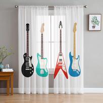 Guitar Bass Jazz Music Classic White Sheer Curtains for Living Room Decoration Window Curtains Kitchen Tulle Voile Curtains W135 x H115cm x1