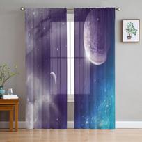 Cloud Universe Moon Space Sheer Curtains for Living Room Decoration Window Curtains for Kitchen Tulle Voile Organza Curtains W135 x H115cm x1 blue