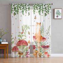 Mushroom Fern Butterfly Ladybug Fox Sheer Curtains for Living Room Decoration Window Curtains Kitchen Tulle Voile Curtains W135 x H115cm x1 white