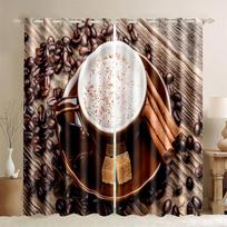 Coffee Theme 3D Blackout Curtains Latte Cup 2 Panels Living Room Bedroom Balcony Dorm Room Coffee Room Window Decor 50W130H(CM)X2PCS&Grommet Top