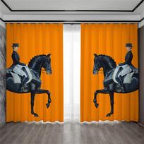 3D Prabangus Pop Oranžinis Fonas Juodai Baltas Arklys Užuolaidos Modernaus Namų Stiliaus Užuolaidos Svetainei Miegamajam Darbo Kambariui Dekoravimas 50W130H(CM)X2PCS&Grommet Top