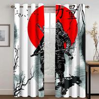 Kanagawa Ocean Boat Window Curtains, Japan Mount Fuji Sea Waves Monster, 3D Digital Printing, Bedroom, Living Room, 2 Panels 100W160H(CM)40x63in&Hook red