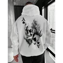 Men's Street Style Fleece Loose Size Comfortable Skulls&Poker Cards Print Casual Sports Round Neck Short Sleeve Hoodies 3XL balta