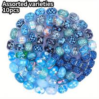 10/30/50 Resin Material Light Blue Series Large Hole Beads European Craft Beads Mixed Spacer Beads, DIY Jewelry Making with European Large Hole Beads 10pcs