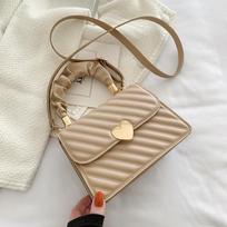 Women's Rhombus Tote Bag Girls' Shoulder Bag Student Coin Pack Pleated Metal Heart Shape Trim Women's Fashion beige