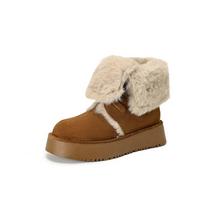 Krazing Pot Cow Suede Nubuck Fur Winter Shoes Snow Boots Women Slip on Keep Warm Lace Up European Design Ankle Boots 35 ruda