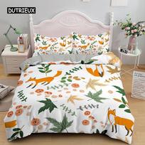 Cartoon Fox King Queen Duvet Cover Lovely Orange Animal Floral Bedding Set Kids Girls Flowers Plant 2/3pcs Polyester Quilt Cover EU single(135x200cm) gray