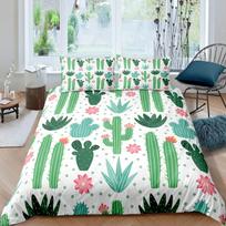 Floral Bedding Set 3pcs Cactus Succulents and Flowers Decor Comforter Cover Plant Soft Polyester Quilt Cover with 2 Pillow Cases EU Single(135x200cm)