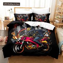 Motorcycle Duvet Cover Set Dirt Bike Extreme Sports Theme For Boy Girl Motocross Racer Polyester Bedding Set King Queen Size 70x133cm 2pcs