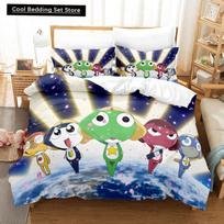 3D Kawaii cartoons Bed Sheet Keroro Frog Bedding Set Single Twin Full Queen King Size Bed Set Adult Kid Bedroom Duvet cover Sets EU single(135x200cm)