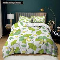 Plant Duvet Cover Set Green Ginkgo Biloba Plant Theme Bedding Set for Kids Teens Double Queen King Size Polyester Qulit Cover EU single(135x200cm) white