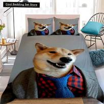 Yellow Shiba Inu King Queen Bedding Set Lovely Puppy Duvet Cover Family Pet Animal Quilt Cover 2/3pcs Polyester Comforter Cover EU single(135x200cm) black