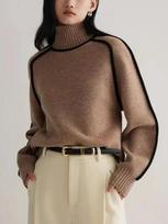 Autumn Winter Fashion New Loose Pullover Women's Elegant Knitted Half High Collar Long Sleeve Tops Elegant Splicing Commuter Style Warm Sweater S kava