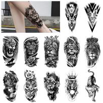 Nustatyti tatuiruotės lipduką Liūtas Tigras Juoda Pusė Rankos Vandens Perdavimo Simuliacijos Tatuiruotės Lipdukas Tatuiruotė 11.4*21*0.25CM gray