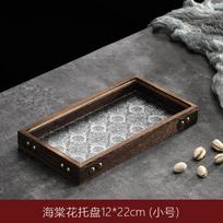 Retro Begonia Flower Glass Tray Household Rectangular Paulownia Solid Wood Small Tea Tray Cup Storage Fruit Dessert Tray gray