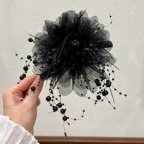 Fashion Black Mesh Flower Hair Clip Women Shark Ponytail Clip Headdress Temperament Flower Hair Claw Headwear