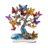 Meilės širdies medžio ornamentas spalvingas akrilo 2D plokščias dekoras Valentino dienos dekoras Stalviršio drugelio medis, skirtas namų mantelio galo stalo dekoravimui Butterfly