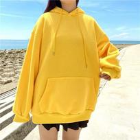 Hong Kong Style Men's Oversized Hooded Fleece Sweatshirt - Autumn/Winter Solid Color Pullover M geltona
