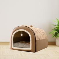 Dog House Tent Pet Shelter Removable Supplies Self Warming Cat Nest Puppy Cave 2 in 1 beige