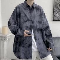 Hong Kong Style Tie-Dye Loose Shirt Men's Long Sleeve Early Autumn Korean Style Student Ins Men's Shirt Dark Shirt M juoda