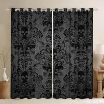 Funny Skull Pattern Curtains Hilarious Skeleton Print Living Room Window Drapes Kids Boys Bedroom Light-filtering Window Curtain W60H60(CM)x2pcs&HOOK gray