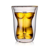 Body Shape Glass Cup Double Layer Beer Whisky Drinking Shot Glass for Party Gathering Bar Woman gray