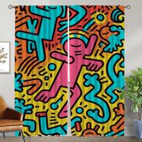 Keith Harings Curtains Child Room Blackout Curtain for Room 2 Panel Tulle for Bedroom Home Interior Curtains Partition Shades W50xH70cmx2pcs-CL