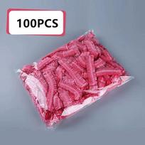 100 vienkartinių dušo kepurių, maudymosi maudynių, vandeniui atsparių suaugusiųjų plaukų džiovinimo kepurių, dulkių nepraleidžiančių plastikinių galvos apdangalų vyrams ir moterims pink