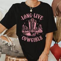 Long Live Cowgirls T-shirt Women Summer Western Rodeo Short Sleeves Tshirt Wild Cowgirl Boots Graphic Tee Shirt Cotton T Shirt M juoda