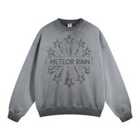 2024 Autumn 430G Heavy Reverse Bottom Stir-fried Color Wash Old White Ink Direct Inkjet Printed Round Neck Sweatshirt XL gray