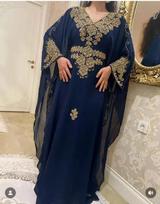 Naujas stilingas marokietiškas kaftanas Georgette švarkas Suknelė Islamo kaftanas Dubajus XS tamsiai mėlyna spalva