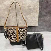 Leopard Print Horse Hair Women'S Bag Shoulder Bag Crossbody Bucket Bag Internet Celebrity Versatile Child And Mother Bag Three-Piece Set Special Offer juoda