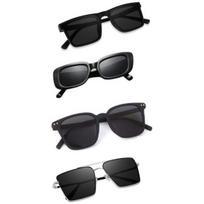 Sheomy Unisex Combo 4 atspalvių akinių rinkinys Kvadratiniai saulės akiniai Stačiakampiai Retro Vintažiniai Siauri Moteriški::Vyriški maži siauri kvadratiniai akiniai nuo saulės black