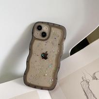 Curly Wave Frame Case for iPhone 16 Pro 15 14 Plus 13 12 Pro Max 11 Shockproof Transparent Hybrid Drip Glue Glitter Bumper Cover iPhone 14 Pro Max juoda