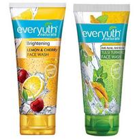 Everyuth Naturals Skaistinantis veido prausiklis su citrina ir vyšnia, 150 g, ir Naturals Veido prausiklis nuo spuogų ir dėmių su tulsi ir ciberžole, 150 g, tūbelė blue