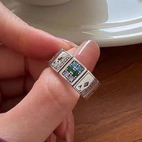 Madingas perdėtas atviras žiedas žaidimo kortų krištoliniai pirštų žiedai vyrams moterims  Vintage pokerio vakarėlio punk juvelyrika resizable gray