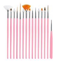 Pilnas nagų dailės įrankių rinkinys 15 vnt. šepetėlis ir taškymo rinkinys, skirtas Creative Gel Nail Designs nagų dažymo įrankiams karšta rožinė spalva