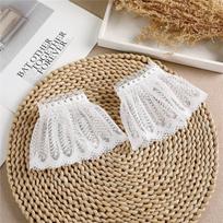 White Black Fake Flare Sleeves Women Floral Lace Pleated False Cuffs Ruffles Elastic Wrist Warmers Sweater Blouse Horn Cuffs