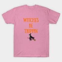 T Shirt Women Witches Be Trippin Funny Halloween Tee Harajuku Print Kawaii Tshirt Summer Short Sleeve Female T-Shirt Top Tee S rožinė